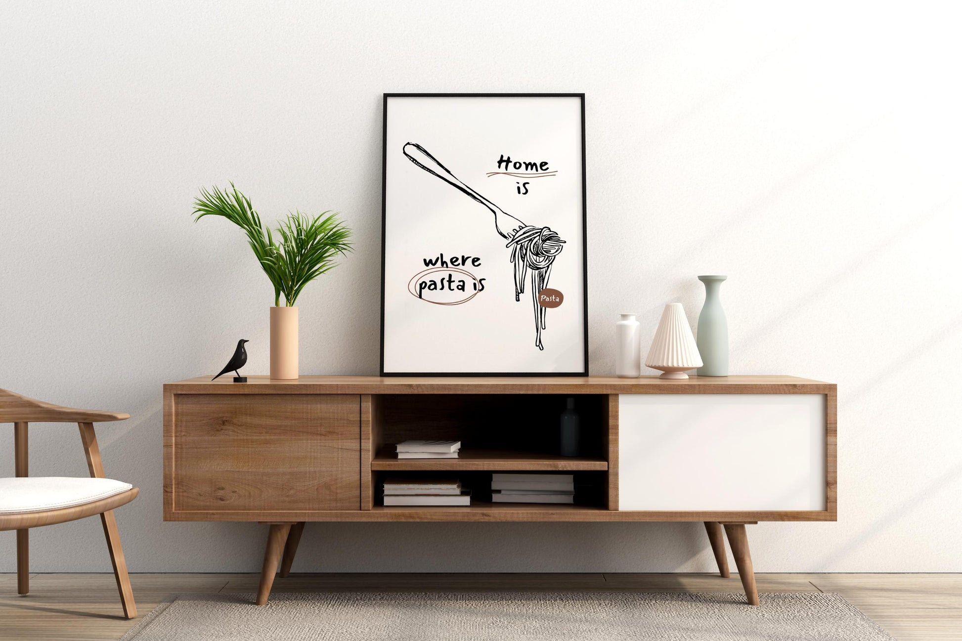 Home is Where Pasta Is Illustrated Food Print Poster - Pitchers Design