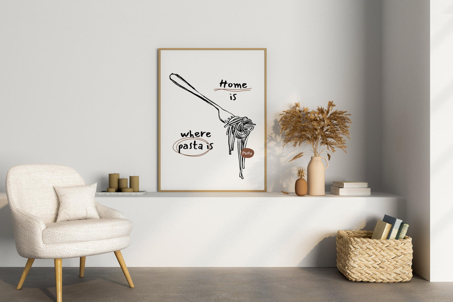 Home is Where Pasta Is Illustrated Food Print Poster - Pitchers Design