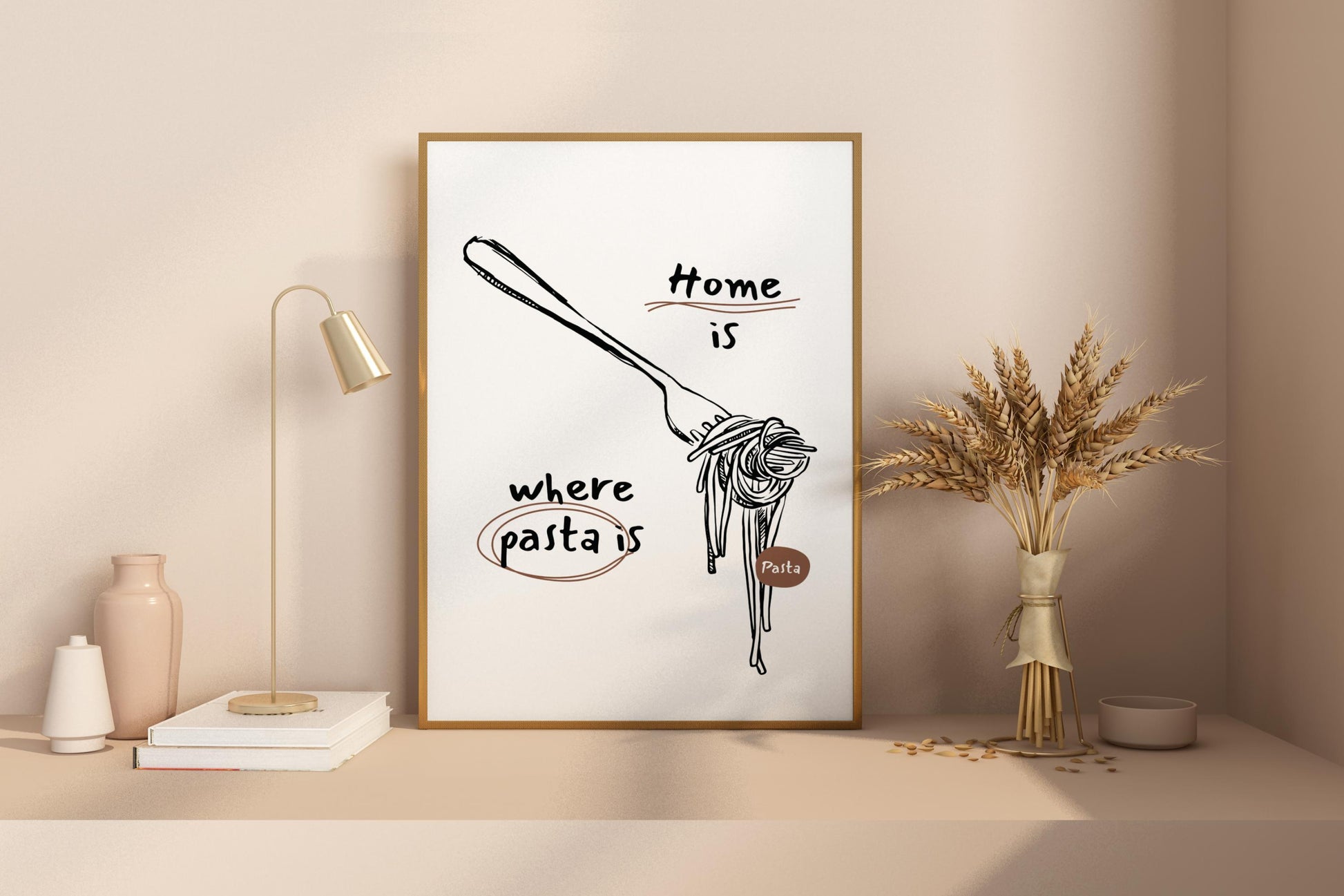 Home is Where Pasta Is Illustrated Food Print Poster - Pitchers Design