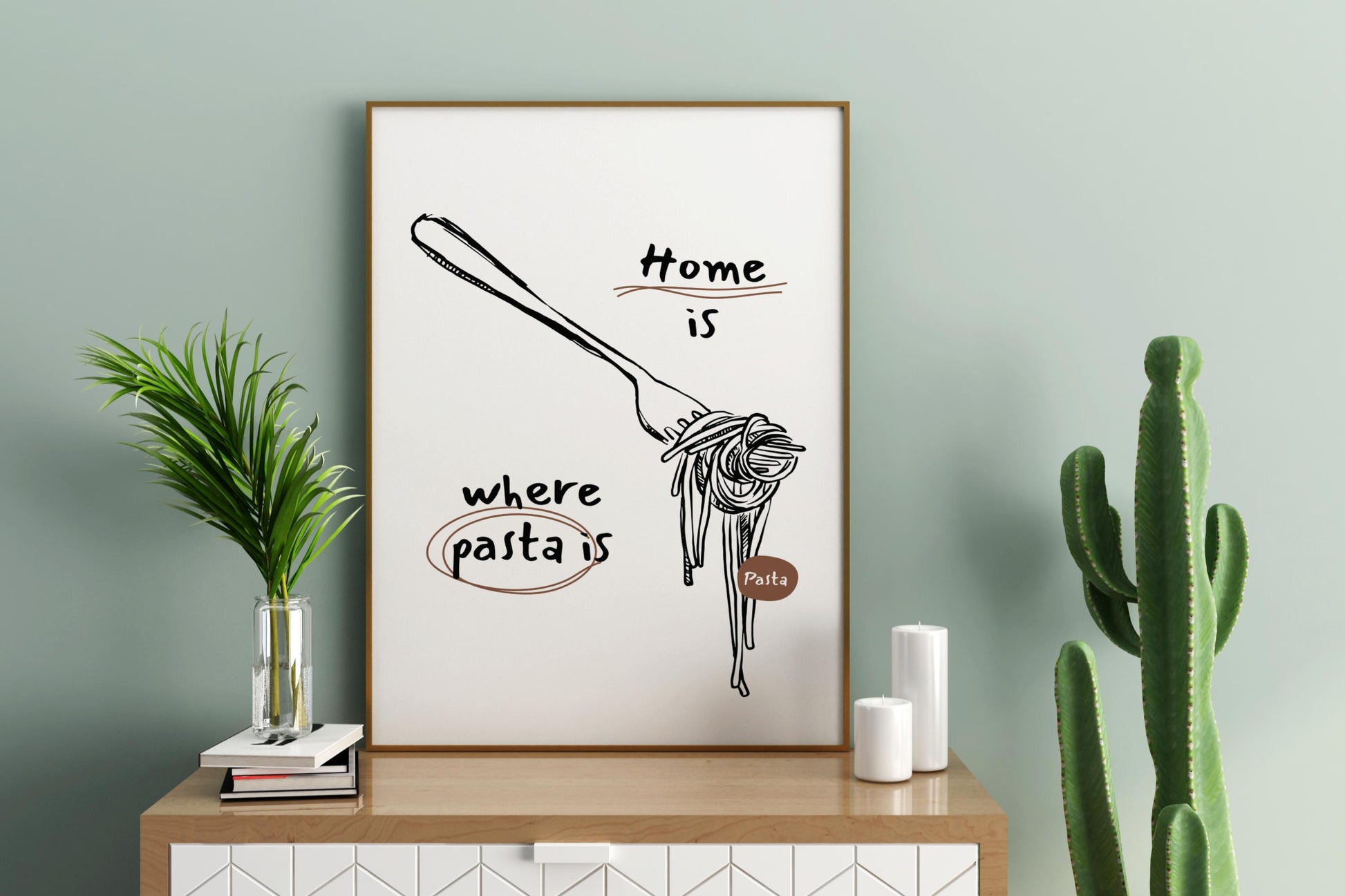 Home is Where Pasta Is Illustrated Food Print Poster - Pitchers Design