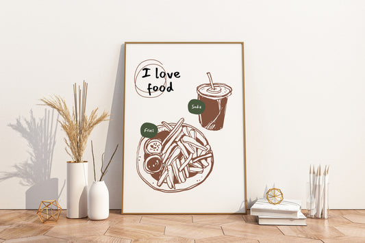 I Love Food Illustrated Food Print Poster - Pitchers Design