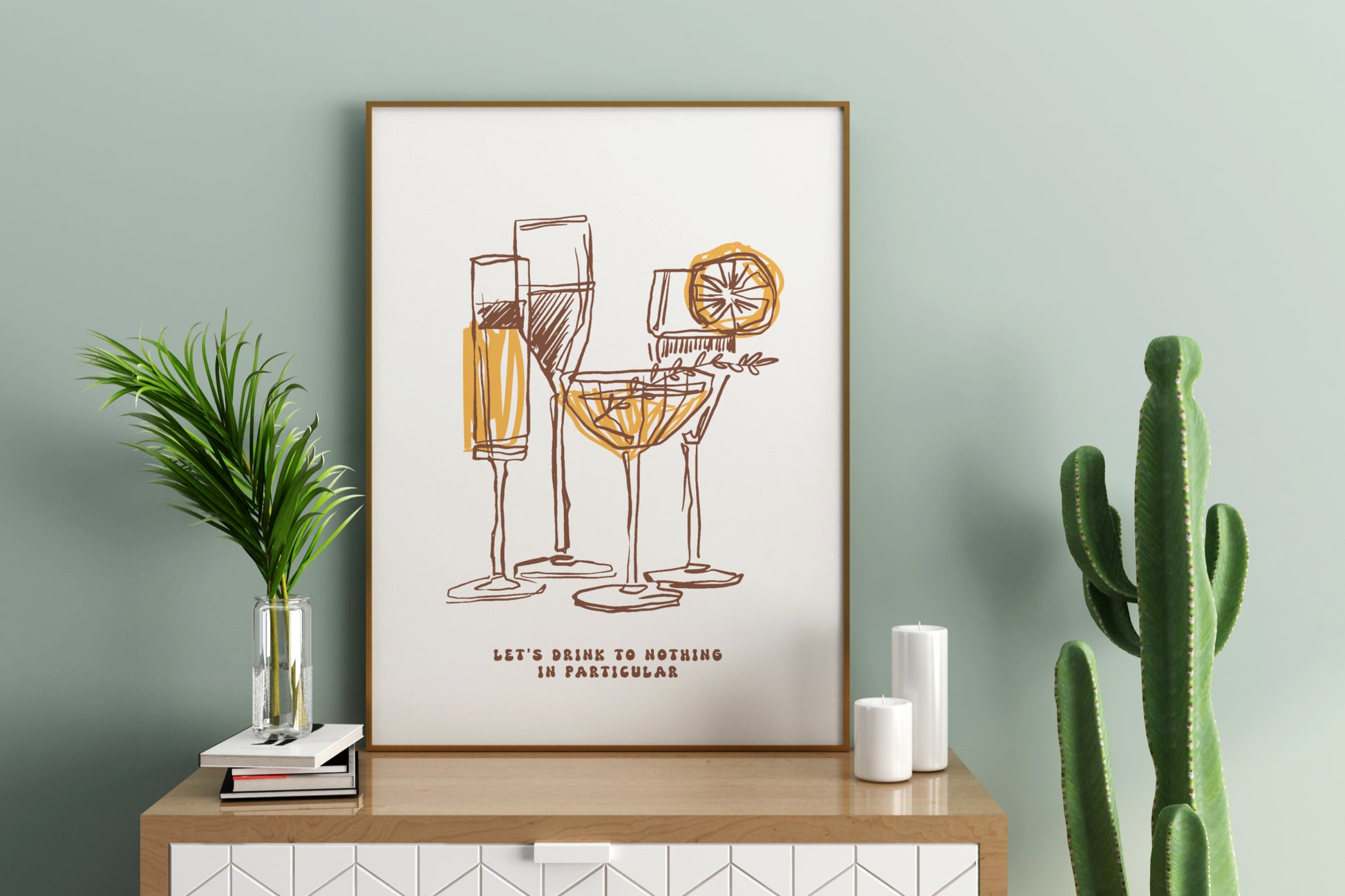 Let's Drink to Nothing in Particular Illustrated Food Print Poster - Pitchers Design