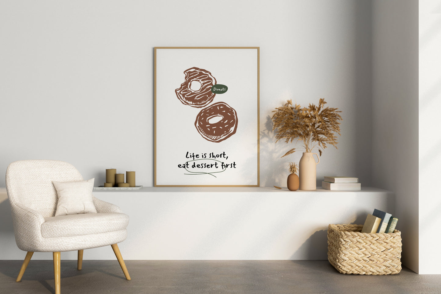 Life is Short Eat Dessert First - Donuts Illustrated Food Print Poster - Pitchers Design