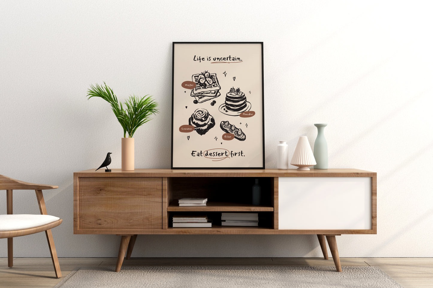 Life is Uncertain, Eat Dessert First Illustrated Food Print Poster - Pitchers Design