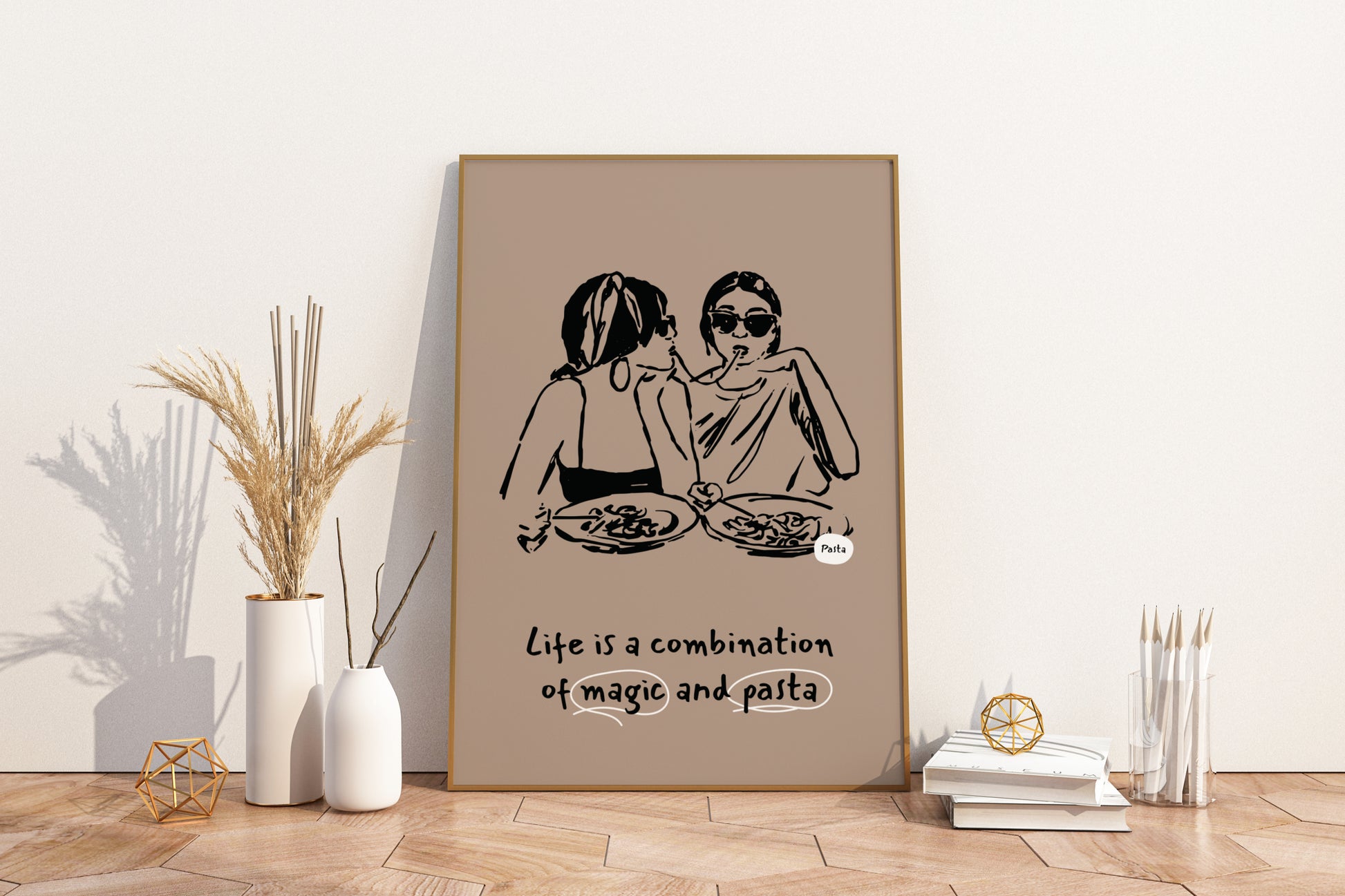 Life is a Combination of Magic and Pasta Illustrated Food Print Poster - Pitchers Design