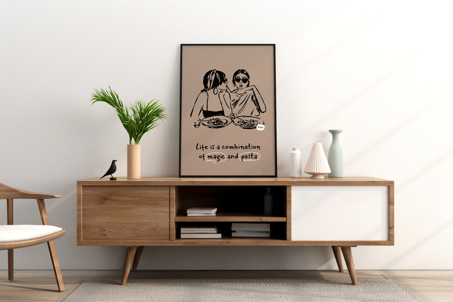 Life is a Combination of Magic and Pasta Illustrated Food Print Poster - Pitchers Design