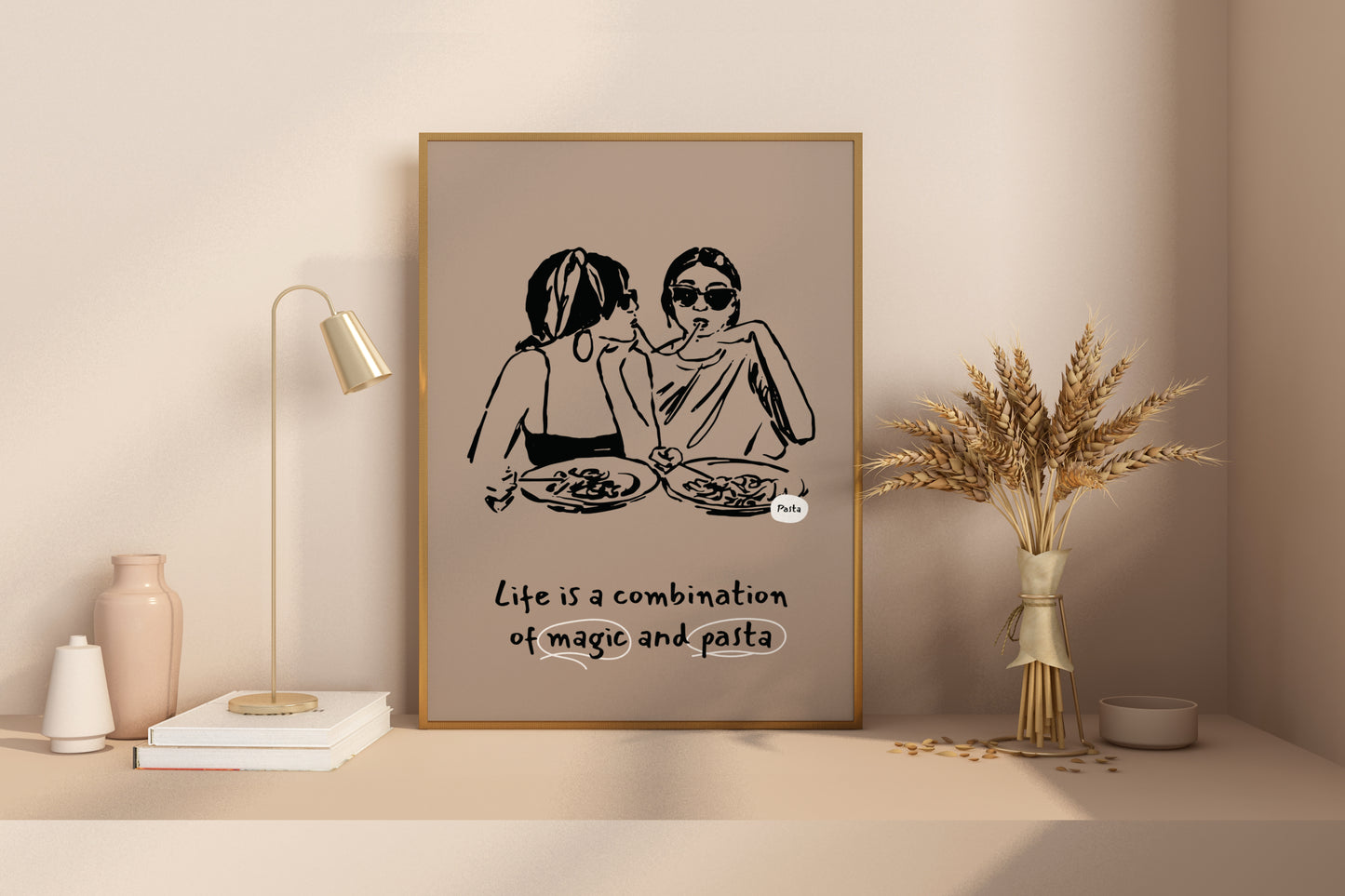 Life is a Combination of Magic and Pasta Illustrated Food Print Poster - Pitchers Design