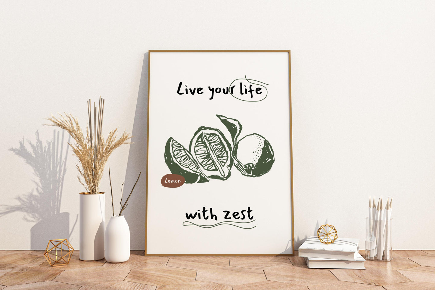 Live Your Life with Zest Lemon Illustrated Food Print Poster - Pitchers Design