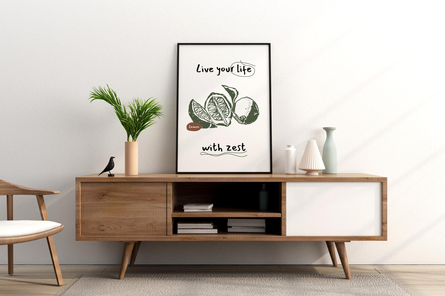 Live Your Life with Zest Lemon Illustrated Food Print Poster - Pitchers Design