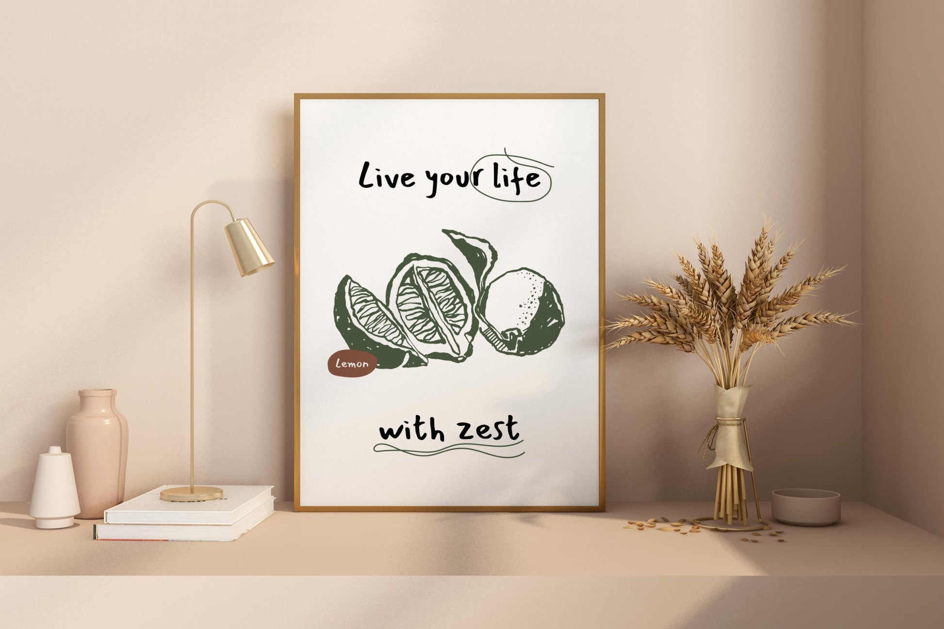 Live Your Life with Zest Lemon Illustrated Food Print Poster - Pitchers Design