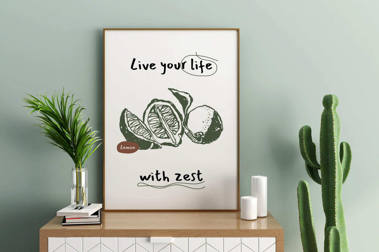 Live Your Life with Zest Lemon Illustrated Food Print Poster - Pitchers Design