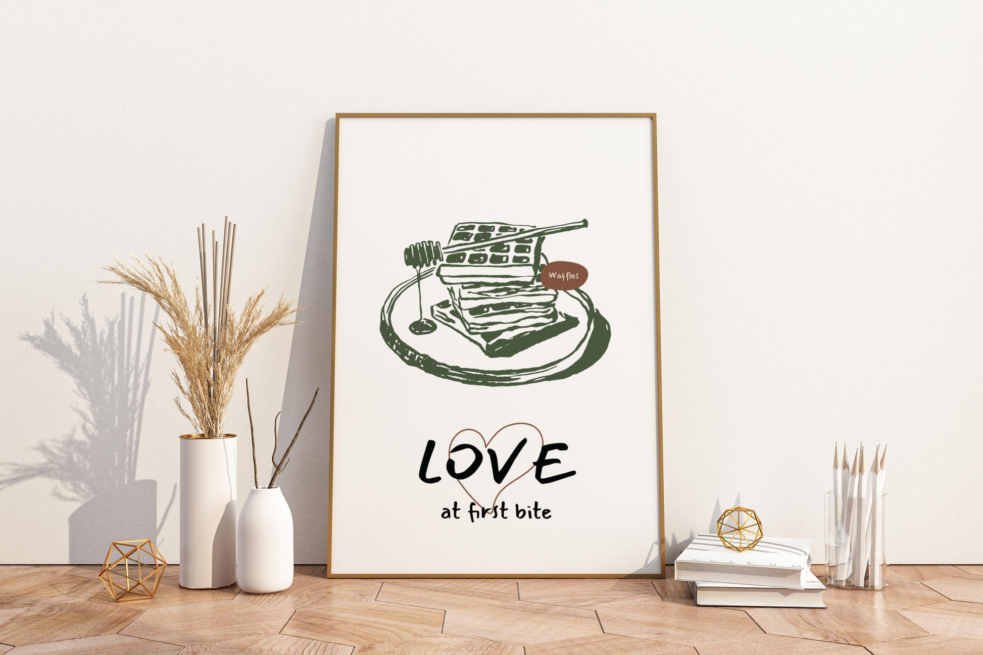 Love at First Bite Waffles Illustrated Food Print Poster - Pitchers Design