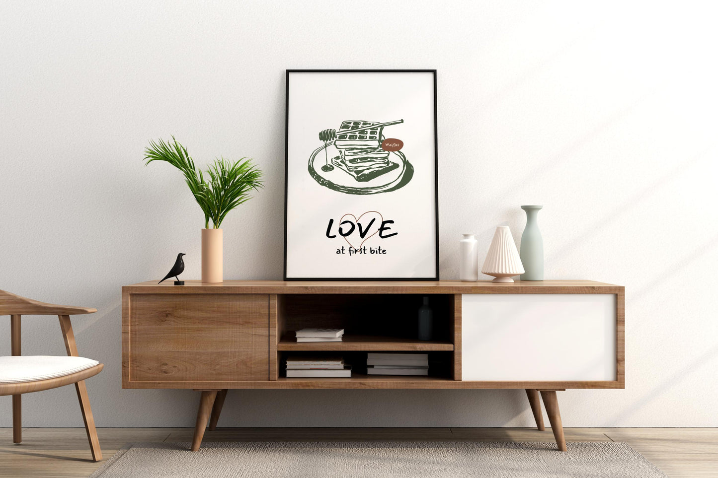 Love at First Bite Waffles Illustrated Food Print Poster - Pitchers Design