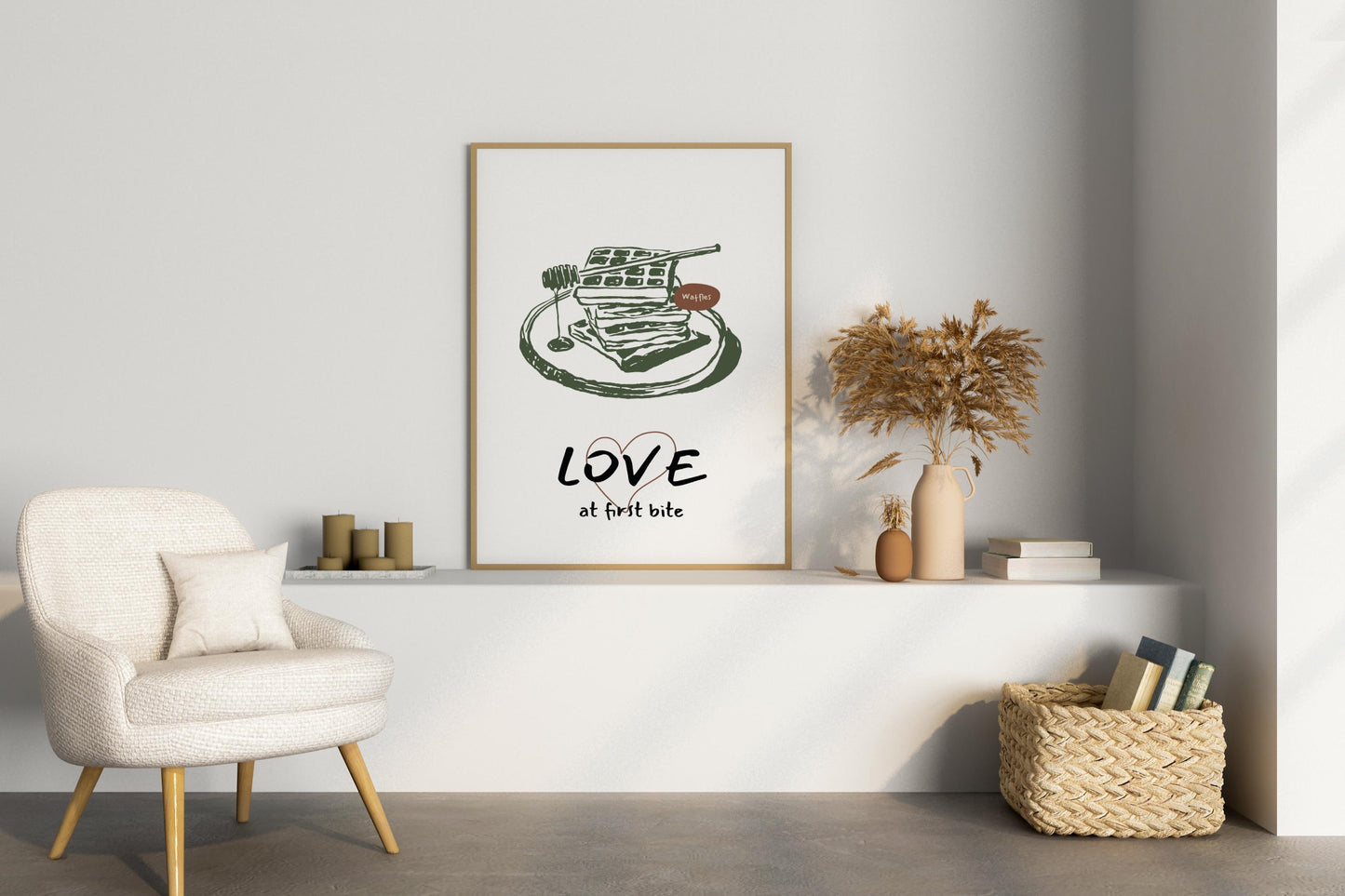 Love at First Bite Waffles Illustrated Food Print Poster - Pitchers Design