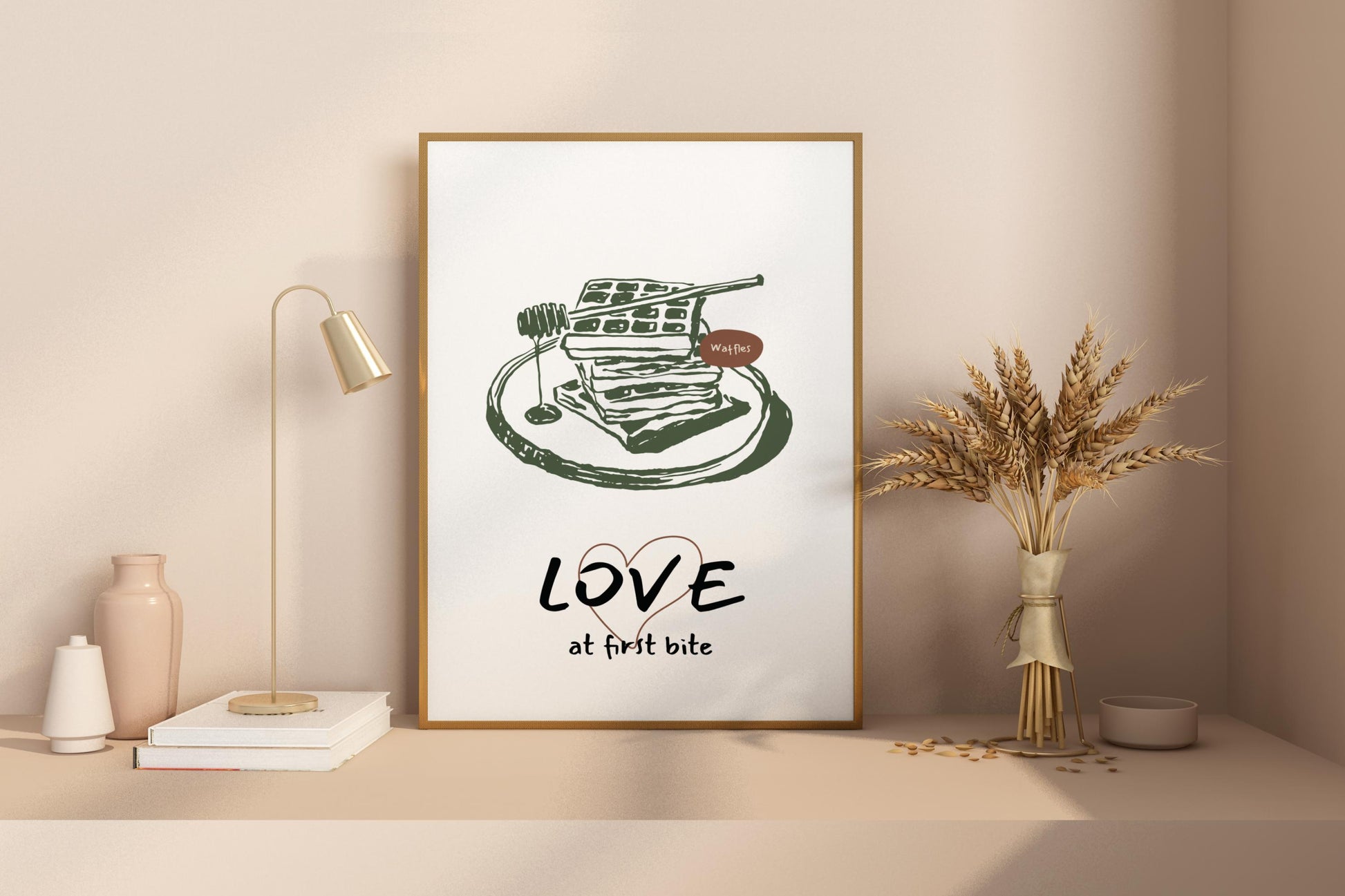 Love at First Bite Waffles Illustrated Food Print Poster - Pitchers Design