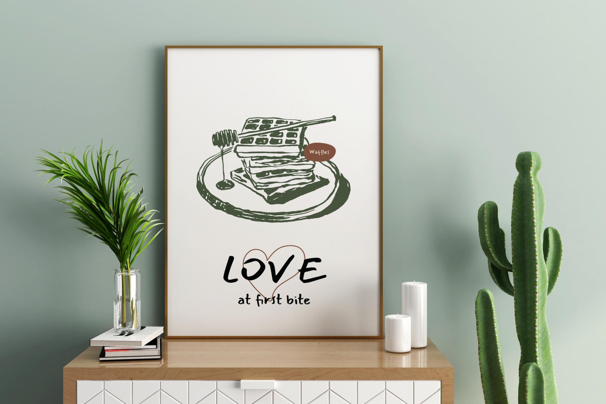 Love at First Bite Waffles Illustrated Food Print Poster - Pitchers Design