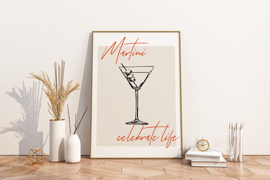 Martini Celebrate Life Illustrated Food Print Poster - Pitchers Design