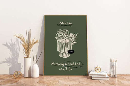 Monday Nothing a Cocktail Can't Fix Illustrated Food Print Poster - Pitchers Design