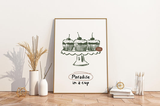 Paradise in a Cup - Cupcake Illustrated Food Print Poster - Pitchers Design