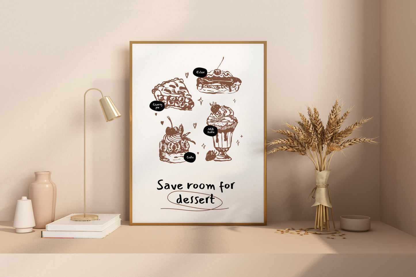 Save Room for Dessert Illustrated Food Print Poster - Pitchers Design