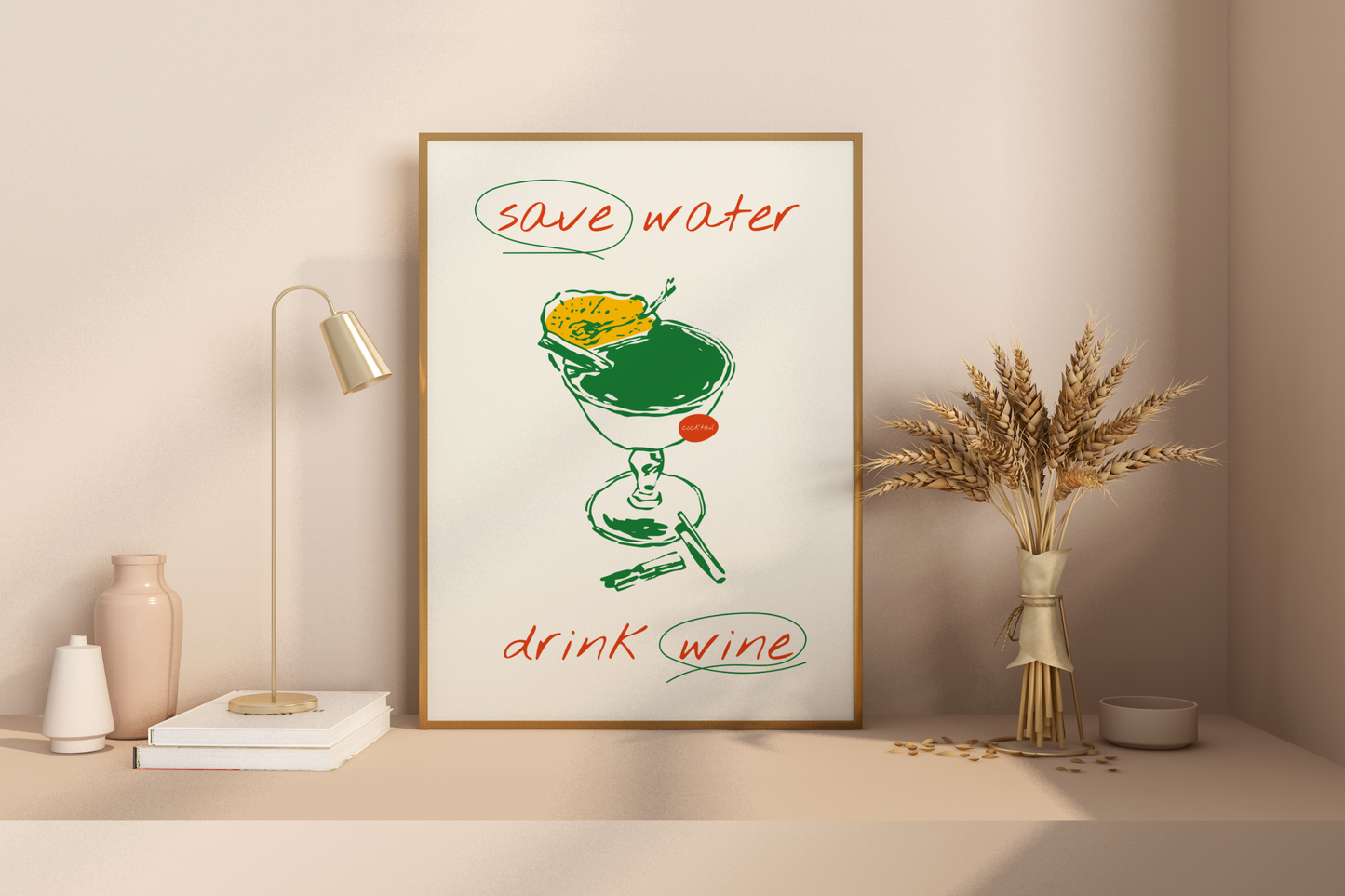 Save Water Drink Wine Illustrated Food Print Poster - Pitchers Design