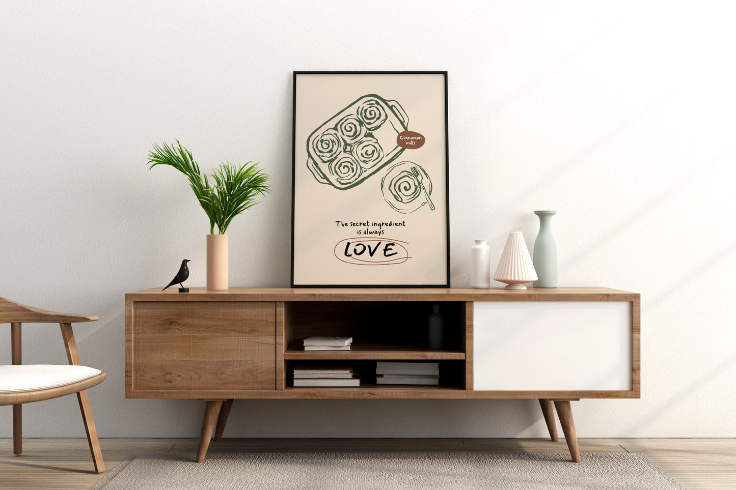 Secret Ingredient is LOVE - Cinnamon Rolls Illustrated Food Print Poster - Pitchers Design