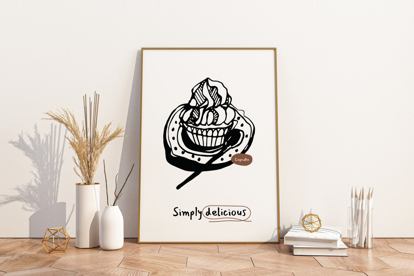 Simply Delicious - Cupcake Illustrated Food Print Poster - Pitchers Design