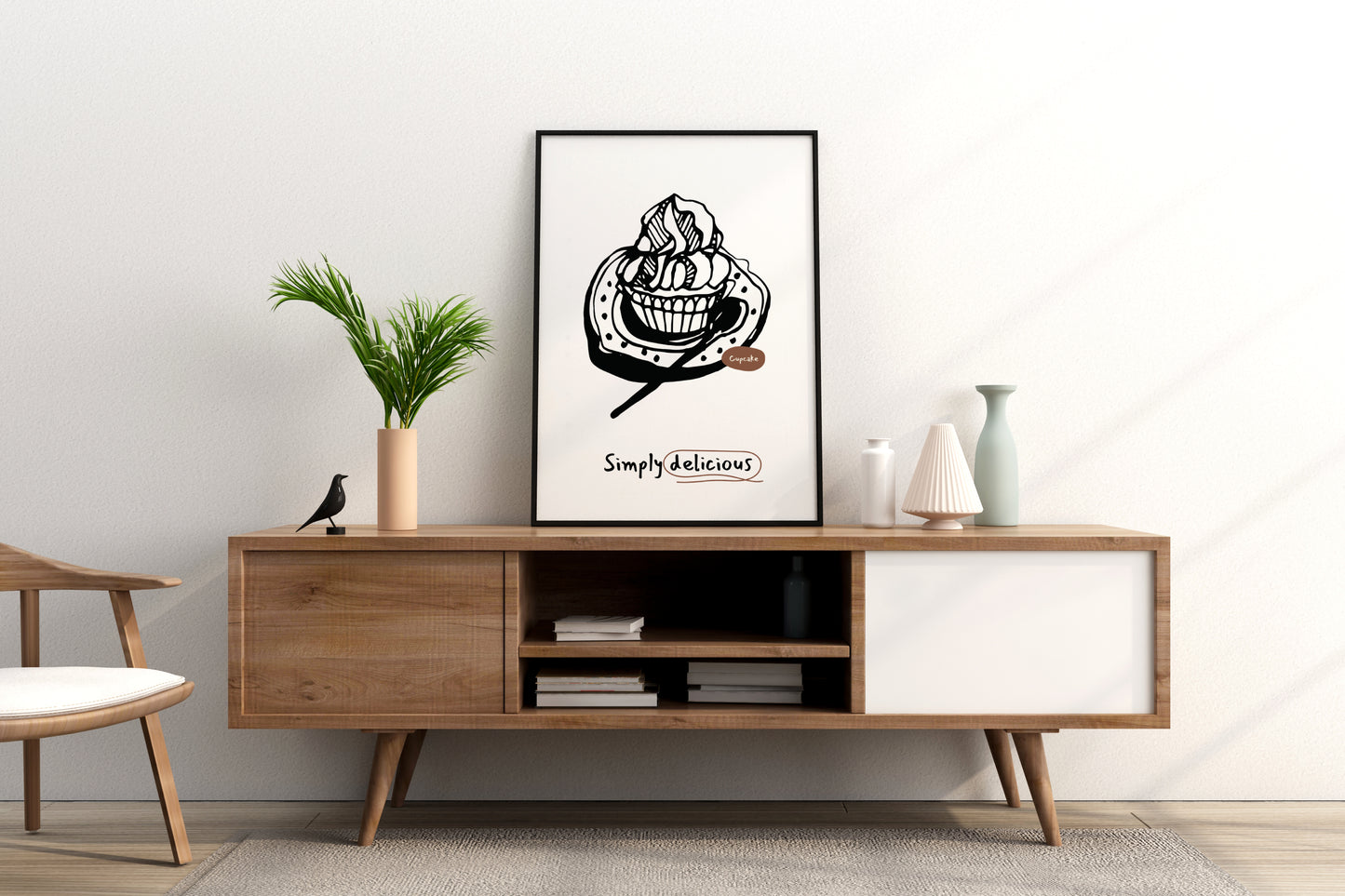 Simply Delicious - Cupcake Illustrated Food Print Poster - Pitchers Design