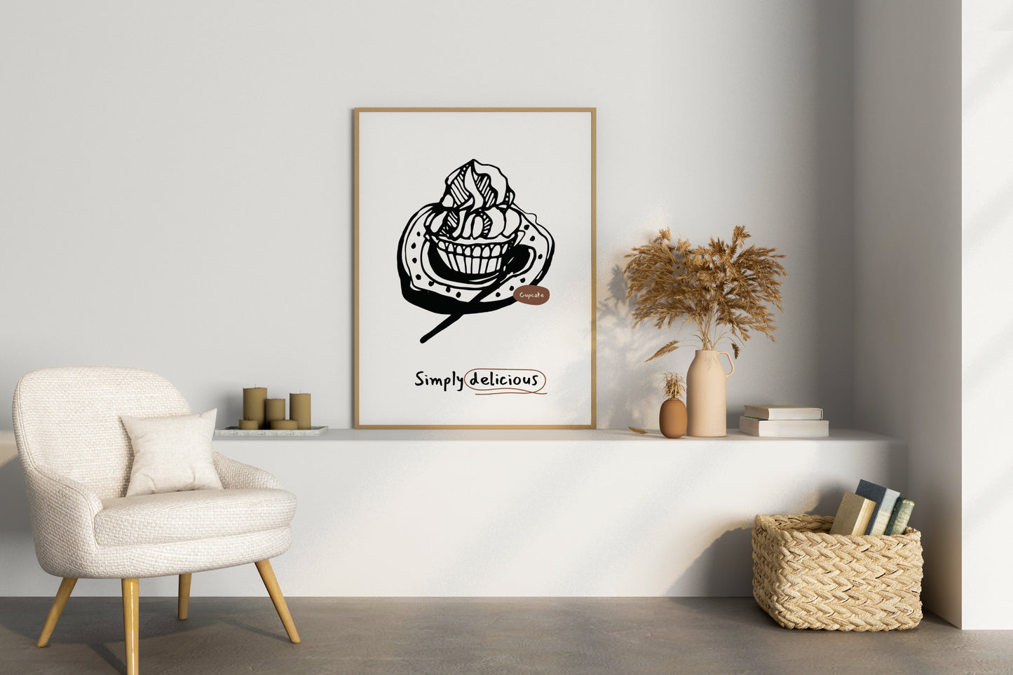 Simply Delicious - Cupcake Illustrated Food Print Poster - Pitchers Design