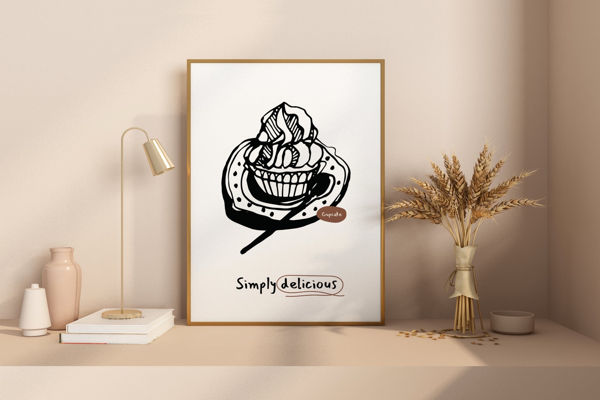 Simply Delicious - Cupcake Illustrated Food Print Poster - Pitchers Design