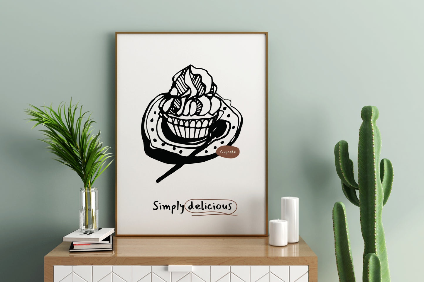 Simply Delicious - Cupcake Illustrated Food Print Poster - Pitchers Design