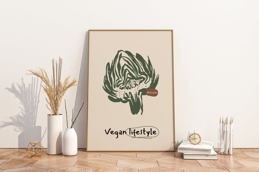 Vegan Lifestyle Artichoke Illustrated Food Print Poster - Pitchers Design