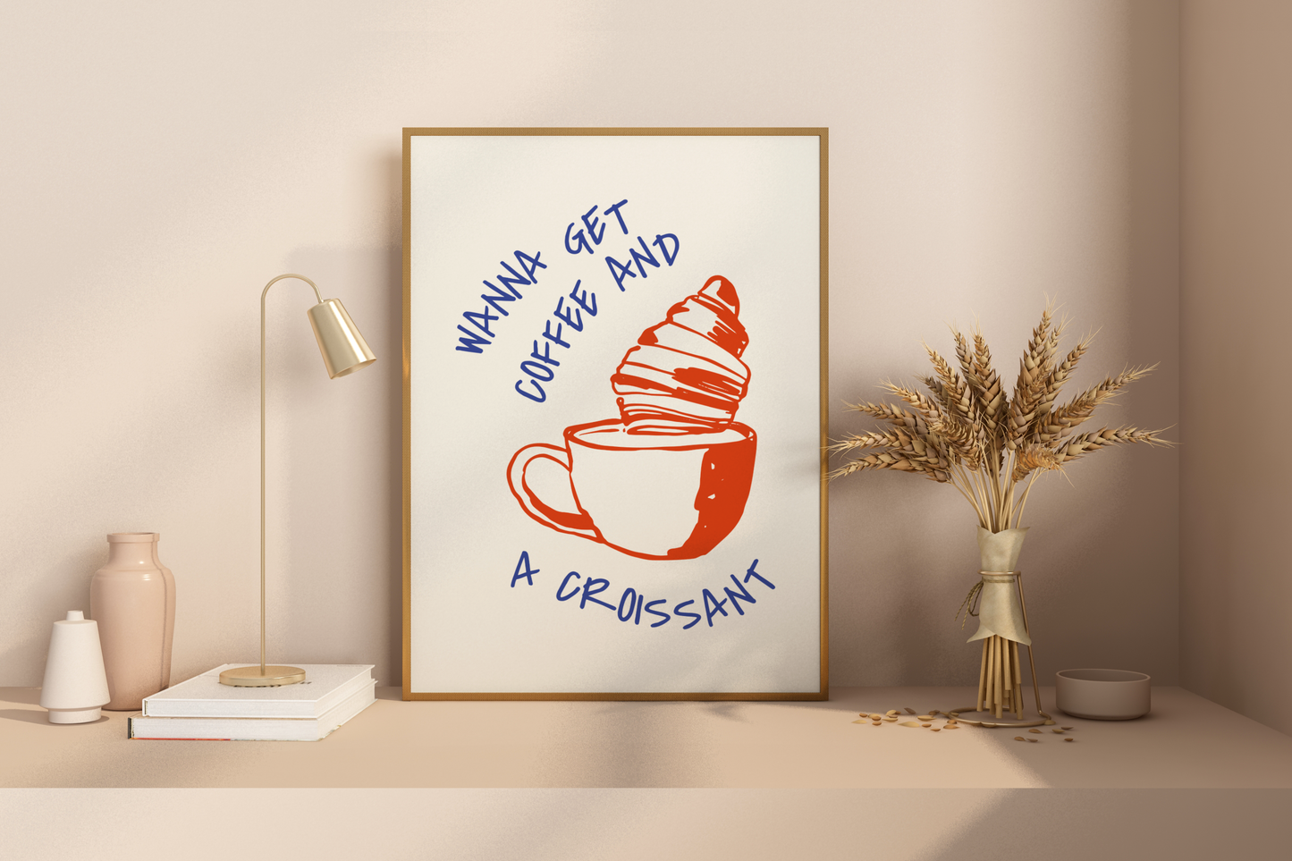 Wanna Get Coffee And Croissant Illustrated Food Print Poster - Pitchers Design