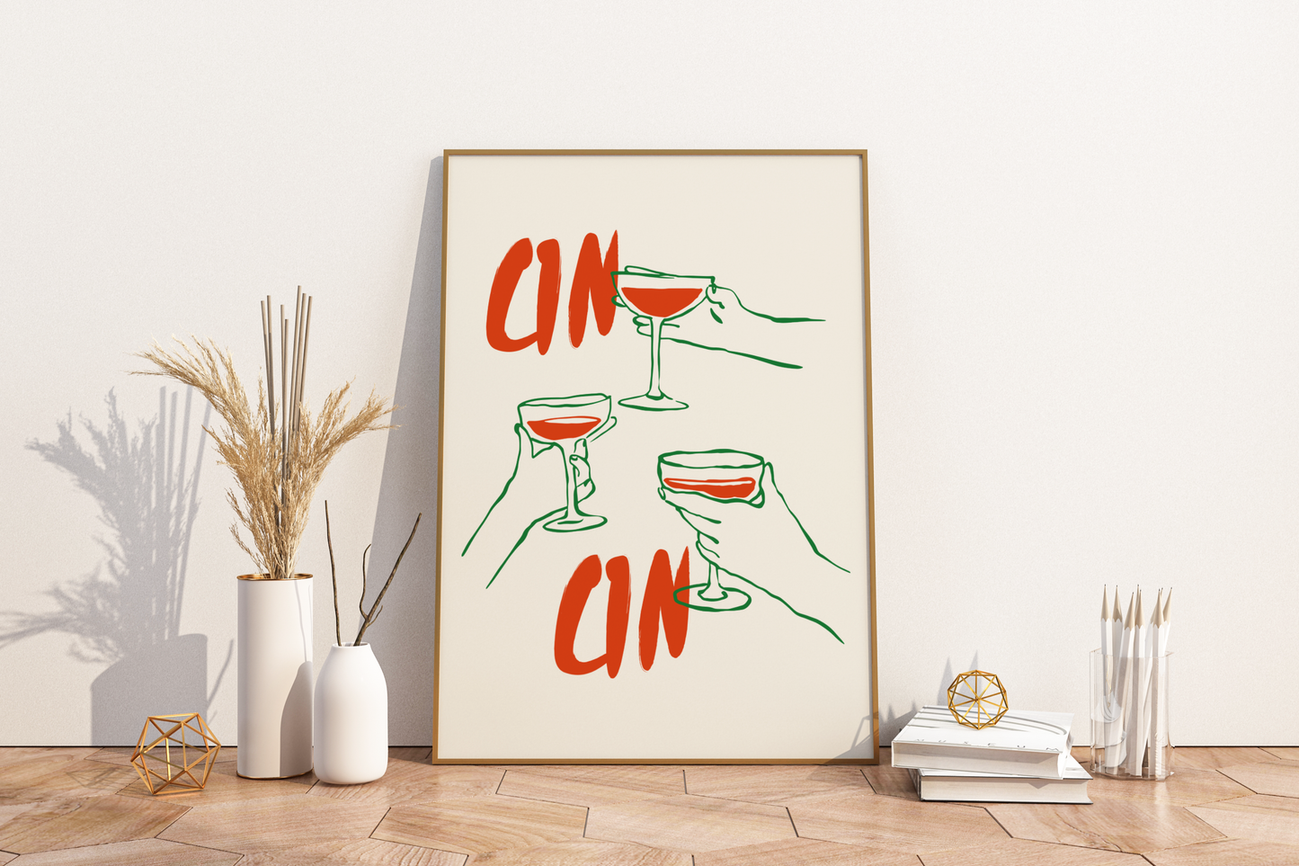 Glass Clinking Illustrated Food Print Poster - Pitchers Design