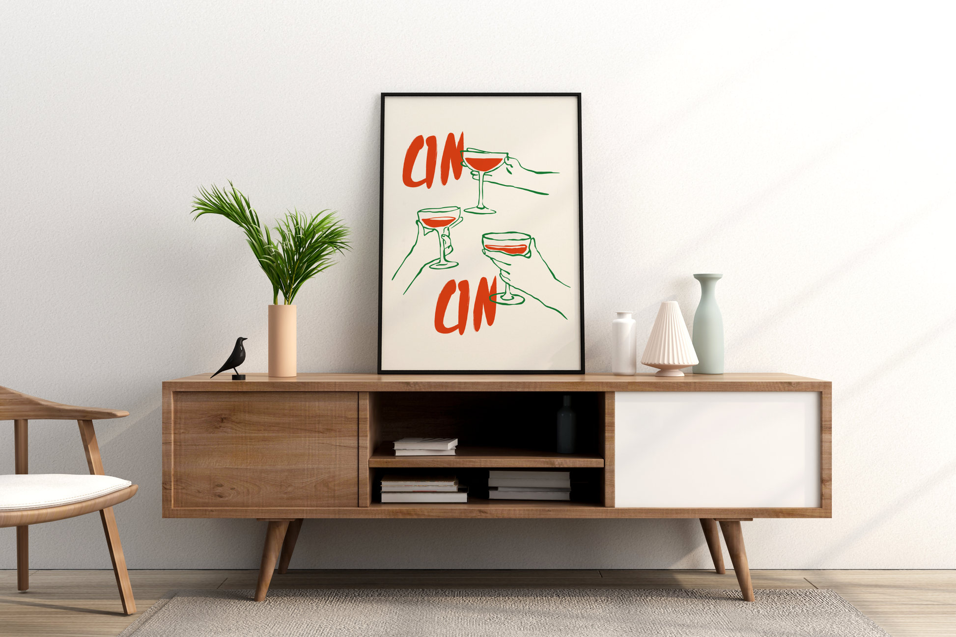 Glass Clinking Illustrated Food Print Poster - Pitchers Design