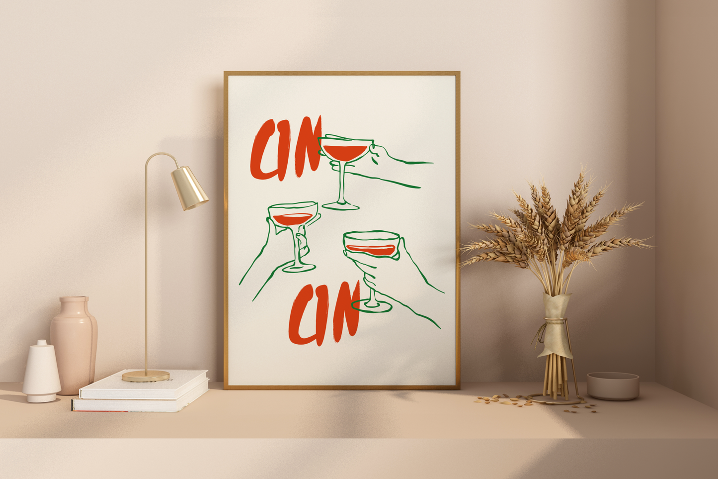 Glass Clinking Illustrated Food Print Poster - Pitchers Design