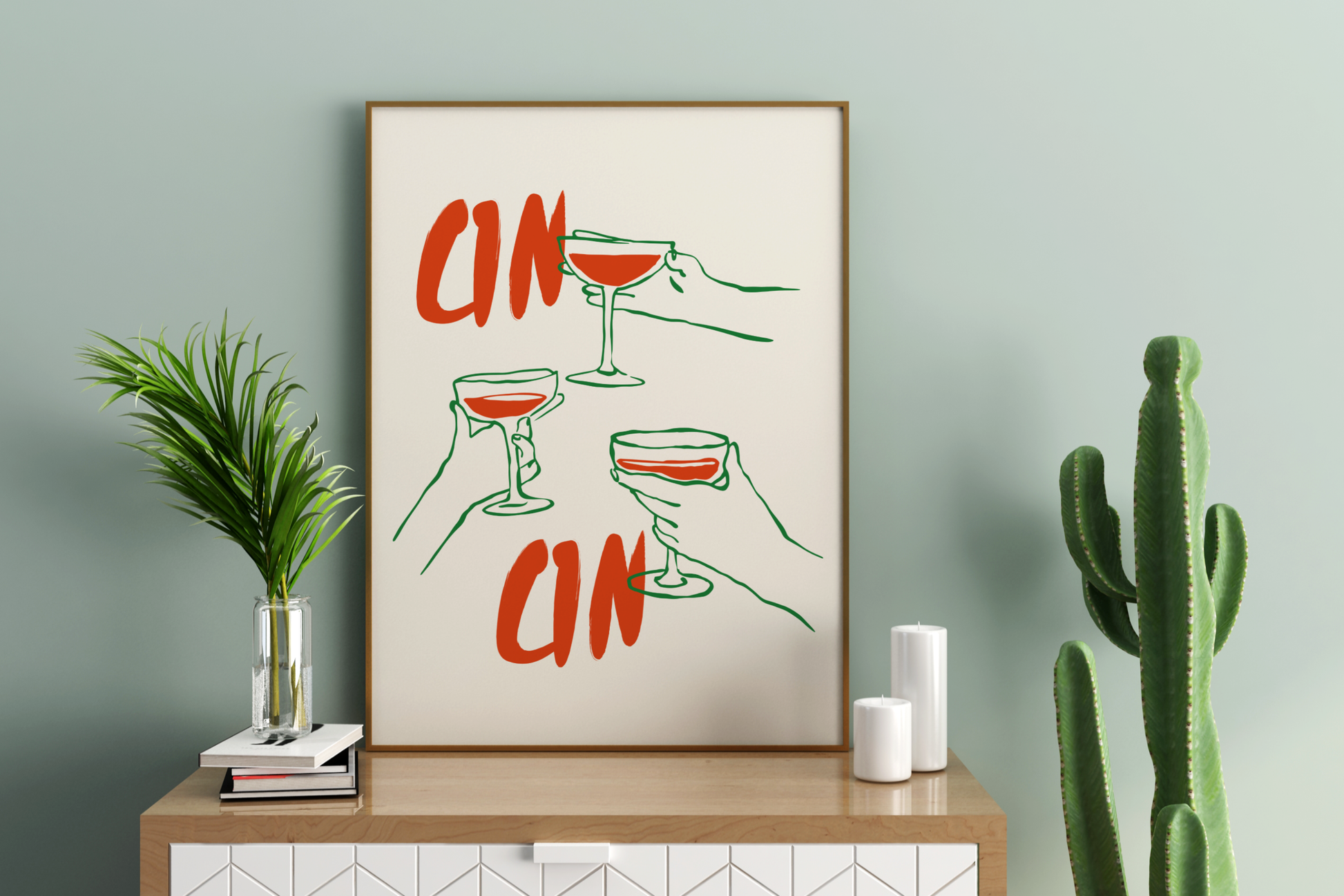 Glass Clinking Illustrated Food Print Poster - Pitchers Design