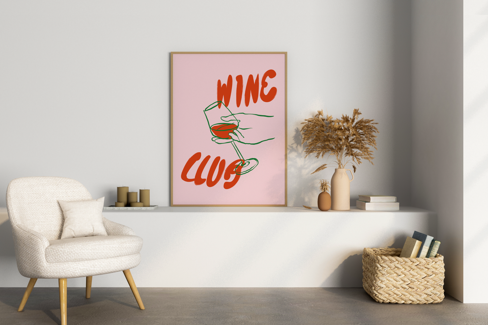 Wine Club Pink Illustrated Food Print Poster - Pitchers Design