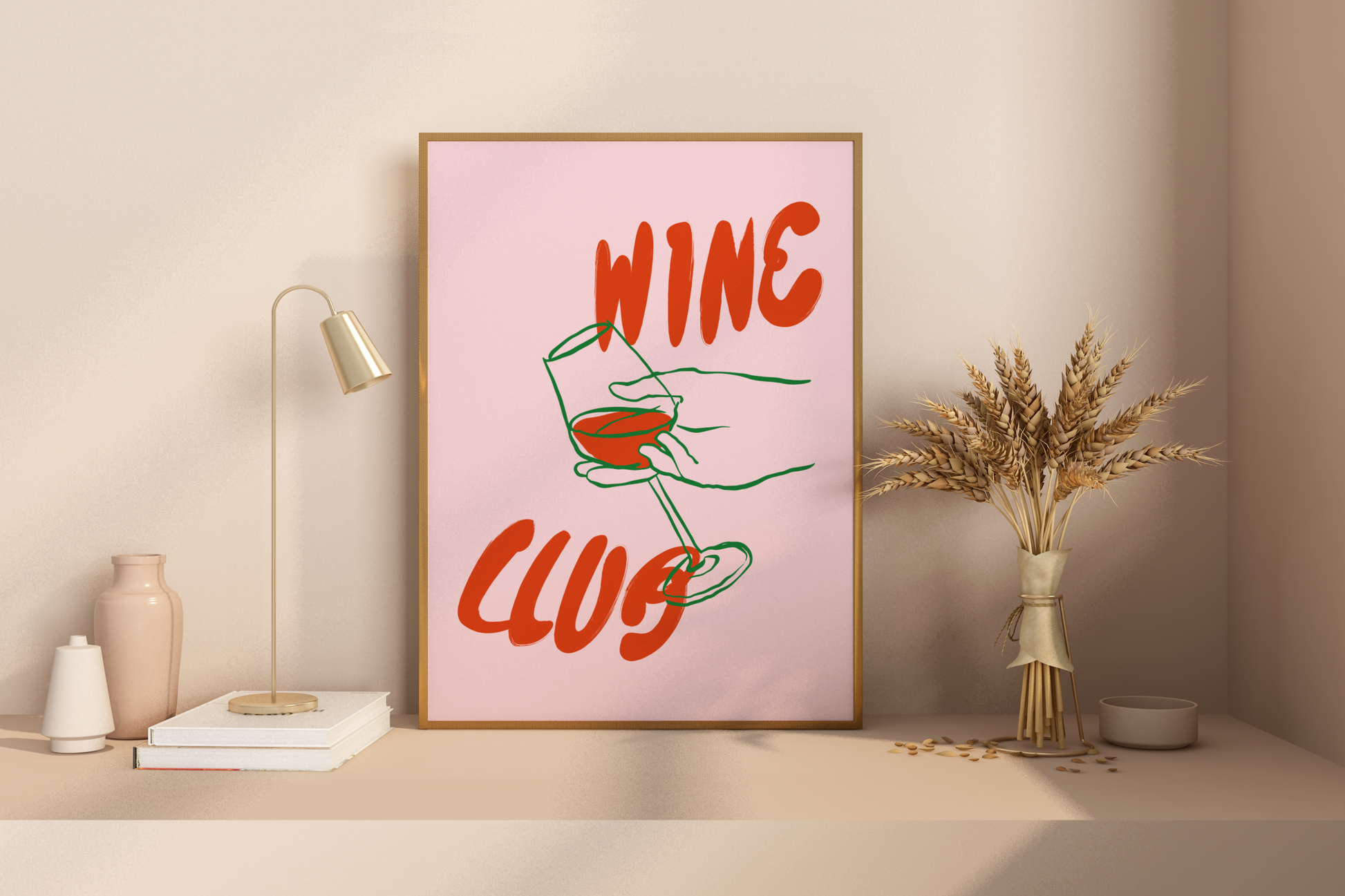 Wine Club Pink Illustrated Food Print Poster - Pitchers Design