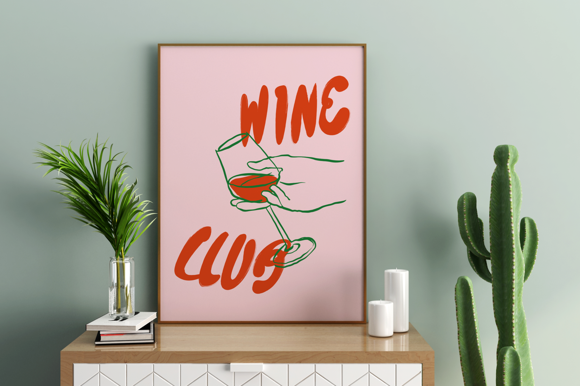 Wine Club Pink Illustrated Food Print Poster - Pitchers Design