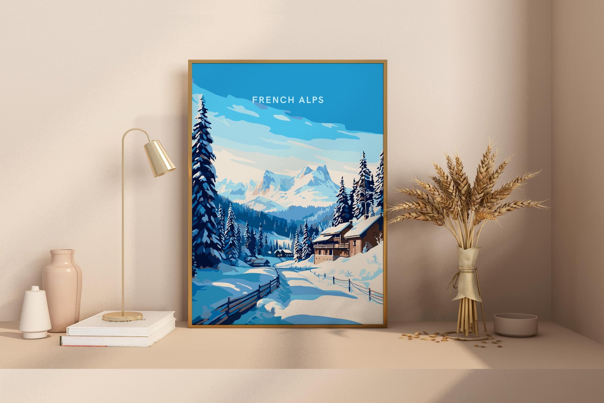 Snowy French Alps Travel Print Poster - Pitchers Design