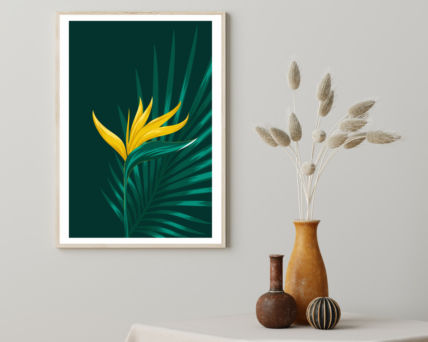 Set of 3 Gold and Green Botanical Wall Art Prints - Pitchers Design