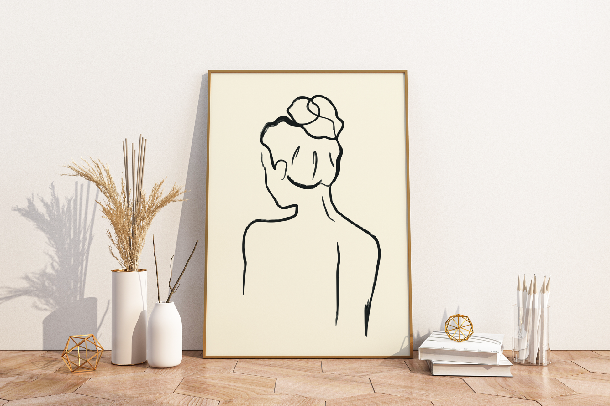 Abstract Female Figure Black Line Art No.13 Print Poster - Pitchers Design