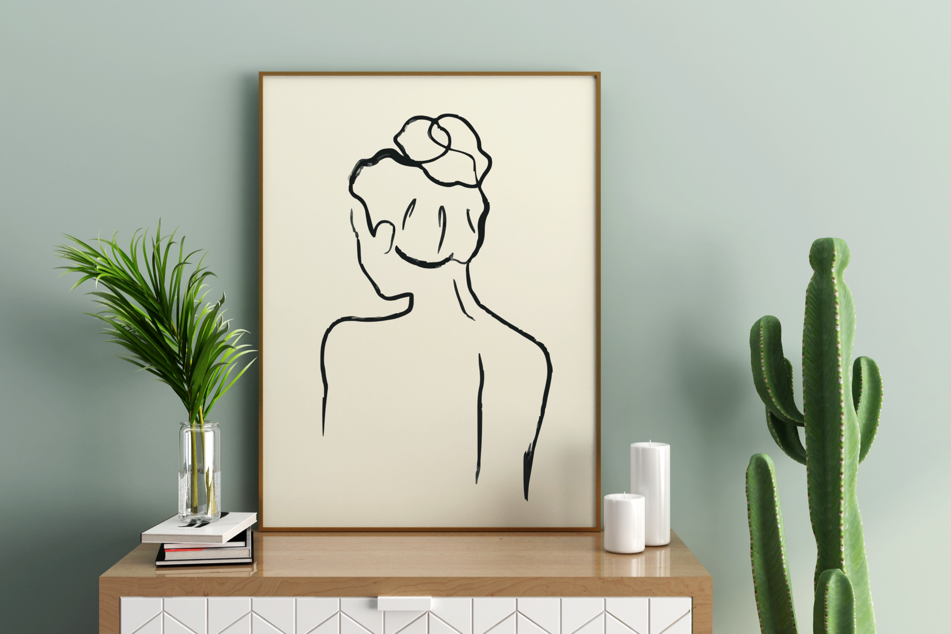 Abstract Female Figure Black Line Art No.13 Print Poster - Pitchers Design