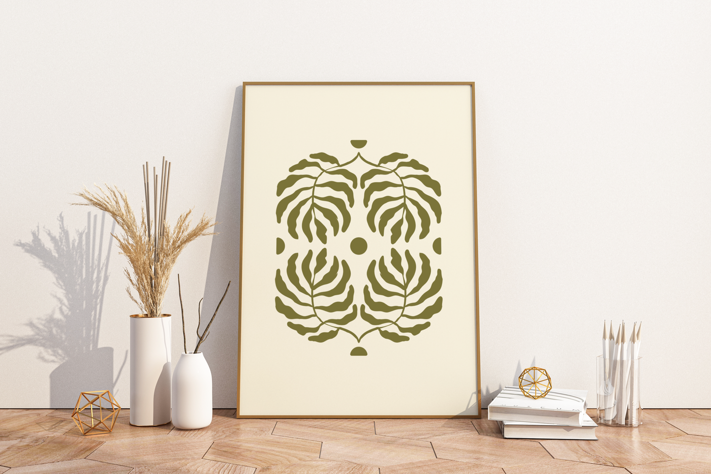 Green Leaves Abstract Art Print Poster - Pitchers Design