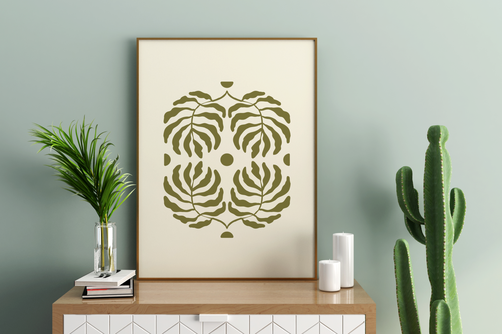 Green Leaves Abstract Art Print Poster - Pitchers Design