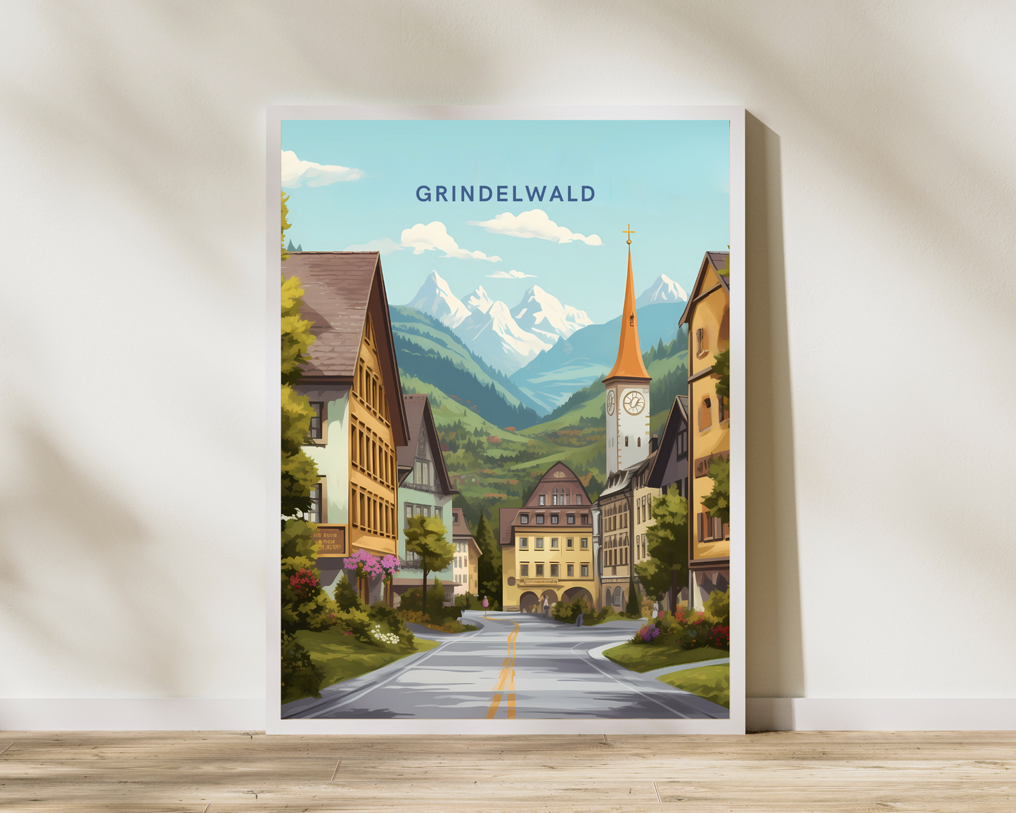 Grindelwald Streets Switzerland Travel Poster Print - Pitchers Design