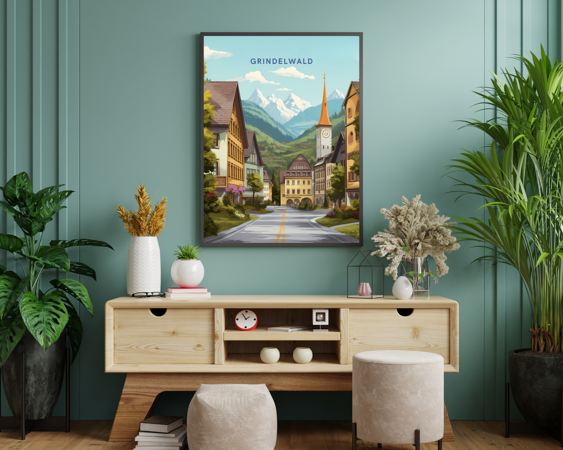 Grindelwald Streets Switzerland Travel Poster Print - Pitchers Design