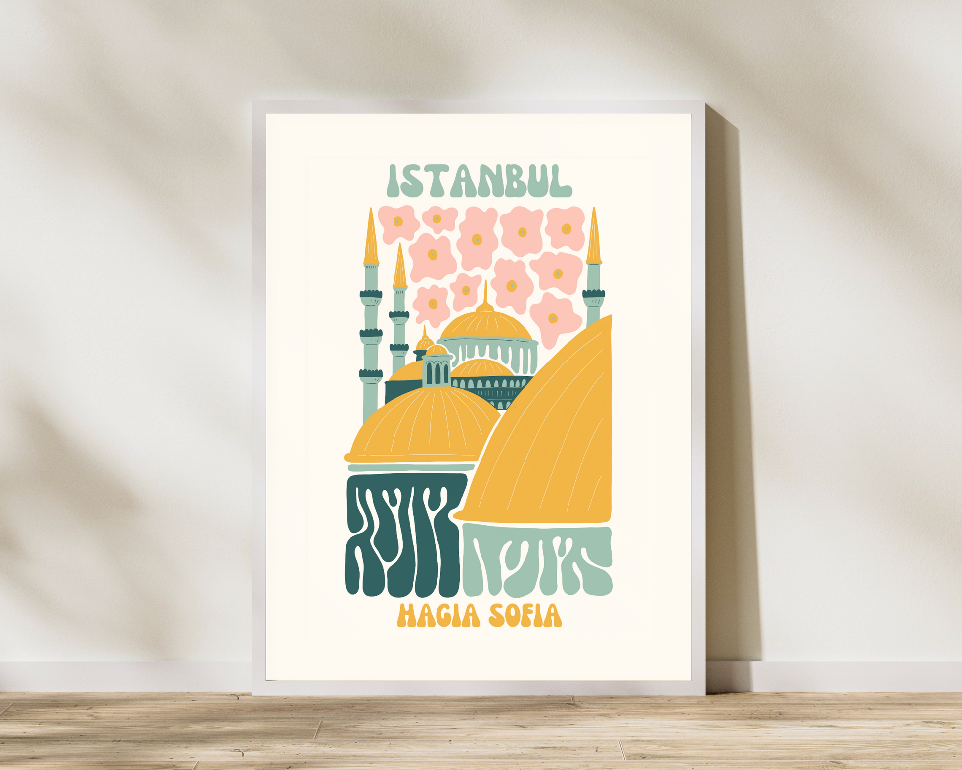 Hagia Sofia Istanbul Floral Retro 60s Hippie Travel Print Poster - Pitchers Design