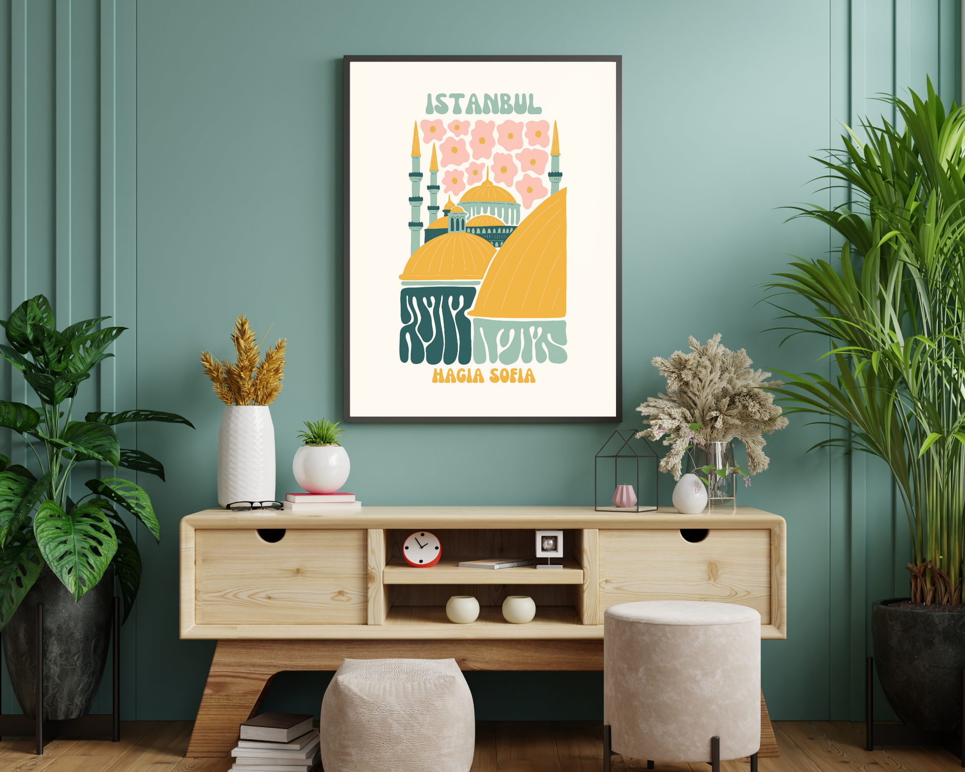 Hagia Sofia Istanbul Floral Retro 60s Hippie Travel Print Poster - Pitchers Design